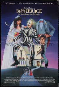 1w0796 BEETLEJUICE 1sh 1988 Tim Burton, Ramsey art of Michael Keaton, Baldwin & Geena Davis!