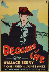 1w0797 BEGGARS OF LIFE 1sh R2017 Wallace Beery, wonderful vintage style artwork of Louise Brooks!