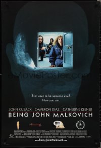 1w0798 BEING JOHN MALKOVICH 1sh 1999 Spike Jonze directed, John Cusack, Diaz, wacky door in head!