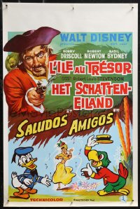 1w0372 TREASURE ISLAND /SALUDOS AMIGOS Belgian 1970s different art from Walt Disney double-bill!