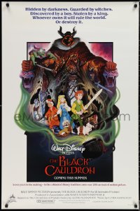 1w0812 BLACK CAULDRON advance 1sh 1985 first Walt Disney CG, cool fantasy art by Paul Wenzel!