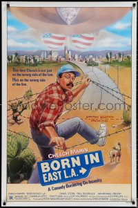 1w0821 BORN IN EAST L.A. 1sh 1987 great art of Mexican Cheech Marin crossing the border!