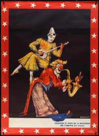 1w0007 UNKNOWN CIRCUS POSTER 46x63 French circus poster 1950s art of clowns playing instruments!