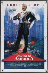 1w0841 COMING TO AMERICA int'l 1sh 1988 great artwork of African Prince Eddie Murphy by Drew Struzan!