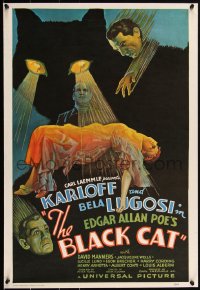 1w0272 BLACK CAT 20x29 commercial poster 1970s Boris Karloff, Bela Lugosi, cool art!