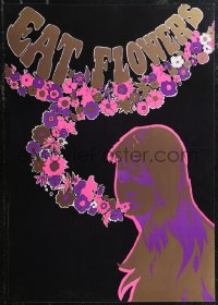 1w0277 EAT FLOWERS 20x29 Dutch commercial poster 1960s psychedelic Slabbers art of woman & flowers!