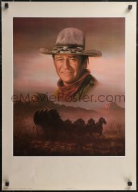 1w0284 JOHN WAYNE 20x28 commercial poster 1980s cool close-up smiling cowboy western art by Shinn!