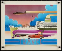 1w0290 TRAVEL 19x23 English commercial poster 1985 retro style art of ship, car and more by Watson!