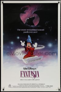 1w0887 FANTASIA 1sh R1985 Mickey from Sorcerer's Apprentice & Chernabog from Night on Bald Mountain!