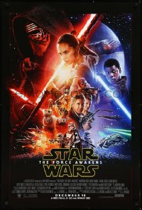 1w0894 FORCE AWAKENS int'l advance DS 1sh 2015 Star Wars: Episode VII, Ford, Fisher, cool montage!