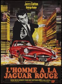 1w0377 DEATH IN THE RED JAGUAR French 23x31 1970 cool Saukoff art of George Nader with gun over car!