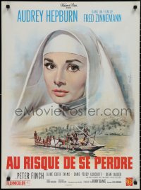 1w0384 NUN'S STORY French 24x32 R1960s great Mascii art of religious missionary Audrey Hepburn!