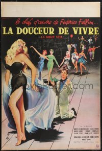 1w0597 LA DOLCE VITA French 16x22 1960 Federico Fellini, Mastroianni, sexy Ekberg by Yves Thos!