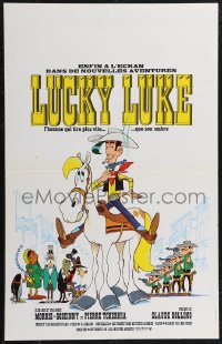 1w0600 LUCKY LUKE French 16x25 1971 great cartoon art of the smoking cowboy hero on his horse!