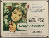 1w0729 GREEN MANSIONS style A 1/2sh 1959 cool art of Audrey Hepburn & Anthony Perkins by Joseph Smith!