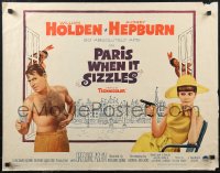 1w0737 PARIS WHEN IT SIZZLES 1/2sh 1964 Audrey Hepburn with gun & barechested William Holden!