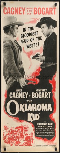 1w0705 OKLAHOMA KID insert R1956 great image of James Cagney & Humphrey Bogart in cowboy hats!