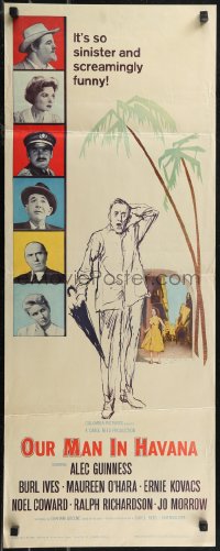 1w0706 OUR MAN IN HAVANA insert 1960 art of Alec Guinness, Graham Greene, directed by Carol Reed!