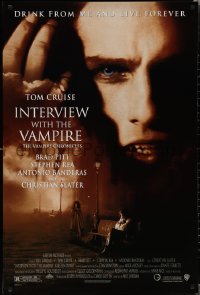 1w0964 INTERVIEW WITH THE VAMPIRE 1sh 1994 close up of fanged Tom Cruise, Brad Pitt, Anne Rice!