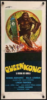 1w0461 QUEEN KONG Italian locandina 1977 fantastic art of giant ape terrorizing Big Ben in London!