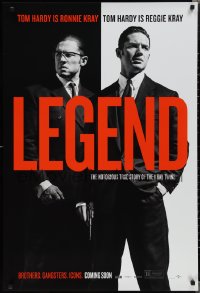 1w1013 LEGEND teaser DS 1sh 2015 dual image of Tom Hardy who is both Ronnie and Reggie Kray!