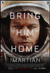 1w1044 MARTIAN style B advance DS 1sh 2015 huge close-up of astronaut Matt Damon, bring him home!