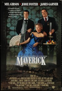 1w1054 MAVERICK 1sh 1994 Mel Gibson, sexy Jodie Foster, James Garner, poker cards gambling!