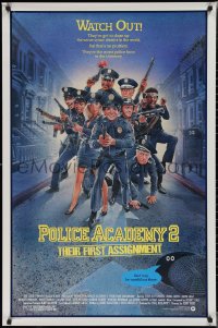 1w1100 POLICE ACADEMY 2 1sh 1985 Steve Guttenberg, Bubba Smith, great Drew Struzan art of cast!