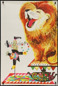 1w0300 CYRK Polish 26x38 1975 cool art of clown, cane and lion by St. Tomaszewski-Miedza!