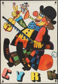 1w0301 CYRK Polish 26x38 1970s wonderful musical clown by Marian Stachurski!
