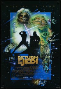 1w1130 RETURN OF THE JEDI style D advance 1sh R1997 George Lucas classic, art by Drew Struzan!