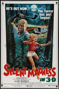 1w1156 SILENT MADNESS 1sh 1984 3D psycho, cool horror art, he's out now & the terror has just begun!