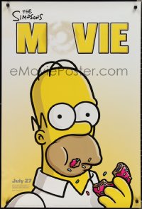 1w1157 SIMPSONS MOVIE style B advance DS 1sh 2007 classic Groening art of Homer Simpson w/donut!