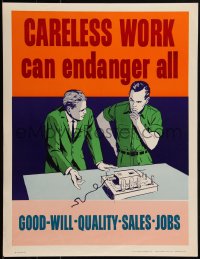 1w0145 CARELESS WORK CAN ENDANGER ALL 17x22 motivational poster 1960s Elliott Service Company!