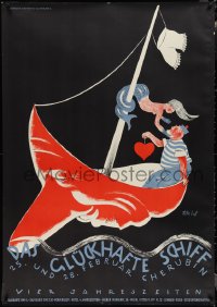 1w0028 DAS GLUCKHAFTE SCHIFF 33x47 German special poster 1938 Leidl art, mermaid on ship, very rare!