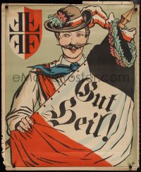 1w0241 GUT HEIL 29x35 German special poster 1890s Thiele art of man w/gymnastics federation flag!