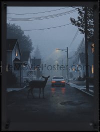 1w0186 NICHOLAS MOEGLY signed #15/75 18x24 art print 2020 A Momentary Silence, deer and car!