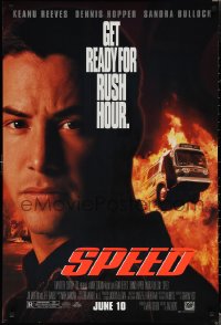 1w1168 SPEED advance DS 1sh 1994 huge close up of Keanu Reeves & bus driving through flames!