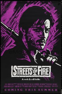 1w1186 STREETS OF FIRE advance 1sh 1984 Walter Hill, Riehm purple dayglo art, a rock & roll fable!