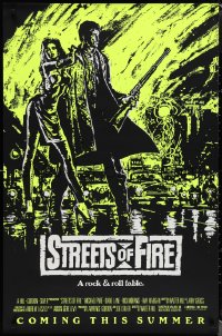 1w1185 STREETS OF FIRE advance 1sh 1984 Walter Hill, Riehm yellow dayglo art, a rock & roll fable!