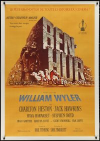1w0035 BEN-HUR Swiss R1960s Charlton Heston, William Wyler classic epic, cool chariot & title art!