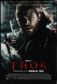 1w1200 THOR int'l DS 1sh 2011 cool image of Chris Hemsworth w/classic hammer, shows title!