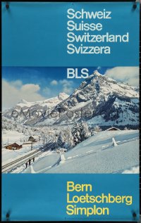 1w0154 BLS 25x40 Swiss travel poster 1970s Bern-Loetschberg-Simplon, tracks in the Alps!