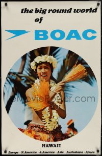 1w0156 BOAC HAWAII 24x37 English travel poster 1960s hula dancer wearing a lei and flower crown!