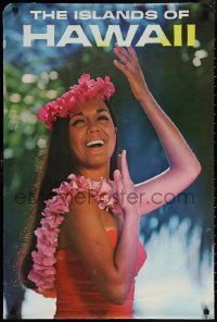 1w0159 ISLANDS OF HAWAII 23x34 travel poster 1960s sexy image of sexy woman in red sarong!