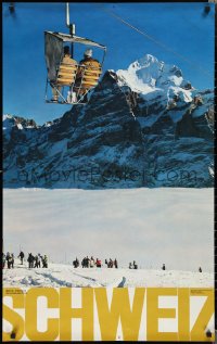 1w0163 SCHWEIZ 25x40 Swiss travel poster 1961 image of ski lift carrying passengers in the Alps!