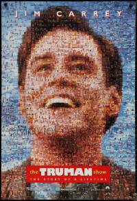 1w1216 TRUMAN SHOW teaser DS 1sh 1998 really cool mosaic art of Jim Carrey, Peter Weir
