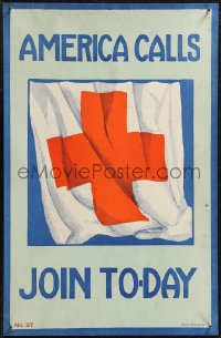 1w0203 AMERICA CALLS JOIN TODAY 13x20 WWI war poster 1918 Dorothy Whitcomb art of Red Cross flag!