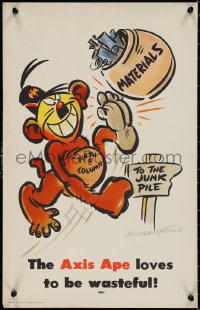 1w0211 AXIS APE LOVES TO BE WASTEFUL 14x22 WWII war 1942 Hungerford art of Hitler/Mussolini/Tojo!
