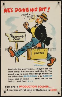 1w0227 PRODUCTION SOLDIER doing his bit style 14x22 WWII war poster 1941 Hungerford art!